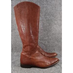 John Fluevog Boots Womens 6 Tall Riding Picnics Brie Brown Leather Studded Toe
